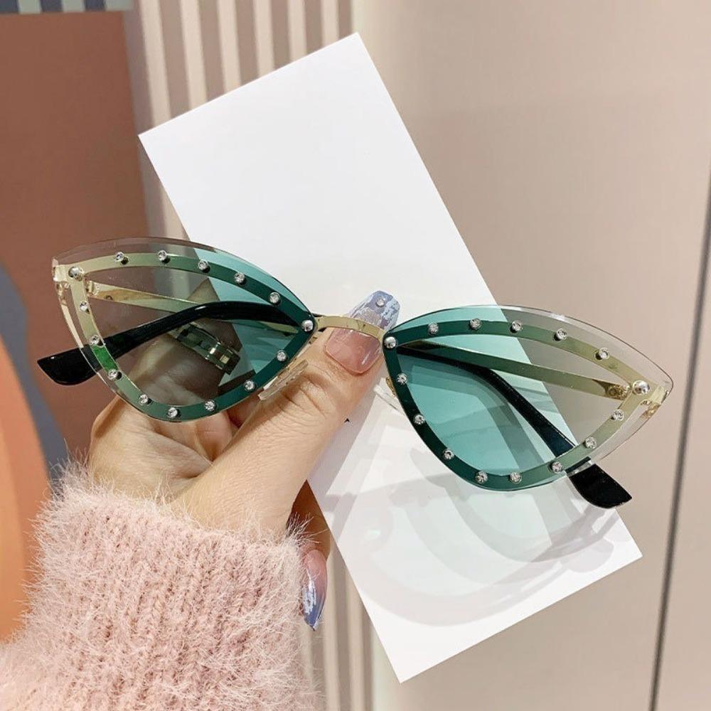 Y2K Spicy Girl Fashion Cat Eye Set with Diamond High Grade Sunglasses European and American Personalized Outdoor Party Trendy Wo