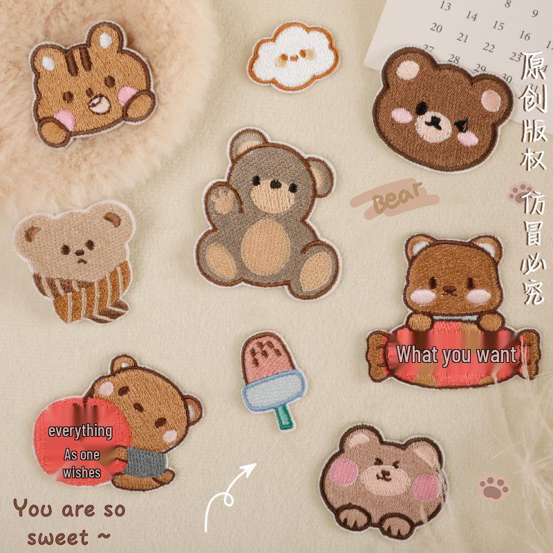 Self-Adhesive Cartoon Bear Embroidery Patch for Shoes, Hats, and Bags