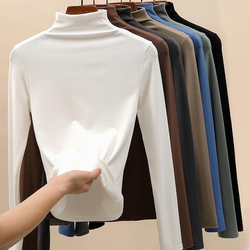 685 fleece semi-turtleneck Modal shirt women's black thickened polished middle collar