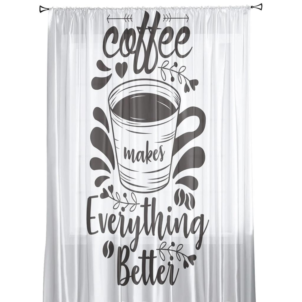 Coffee Tulle Curtains For Living Room Decoration Modern Chiffon Sheer Voile Kitchen Curtain