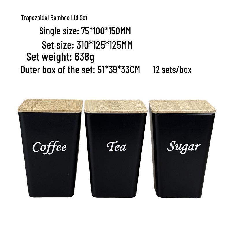 Bamboo Lid Tin Box for Sugar, Tea, and Coffee In Minimalist Style