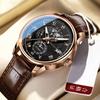 Stylish Men's Moon Phase Watch with Calendar Business Casual Leather Strap Analog Quartz Watch