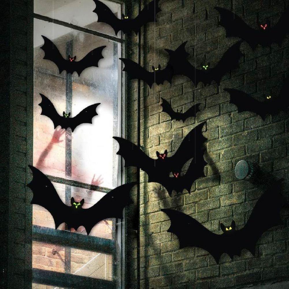 Glow In The Dark Eyes Halloween Bat Decorations 12 Pack Outdoor Bat Ornaments Halloween Party
