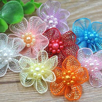 10 sztuk Mieszane Kolory Mini Organza Wstążka Koralik Kwiat Ślub DIY Craft Aplikacje