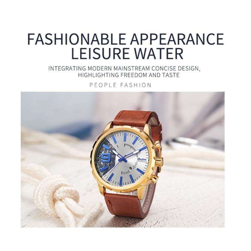 Oulm Men's Watch Quartz Watch Genuine Leather Watch Personalized Calendar Men's Watch