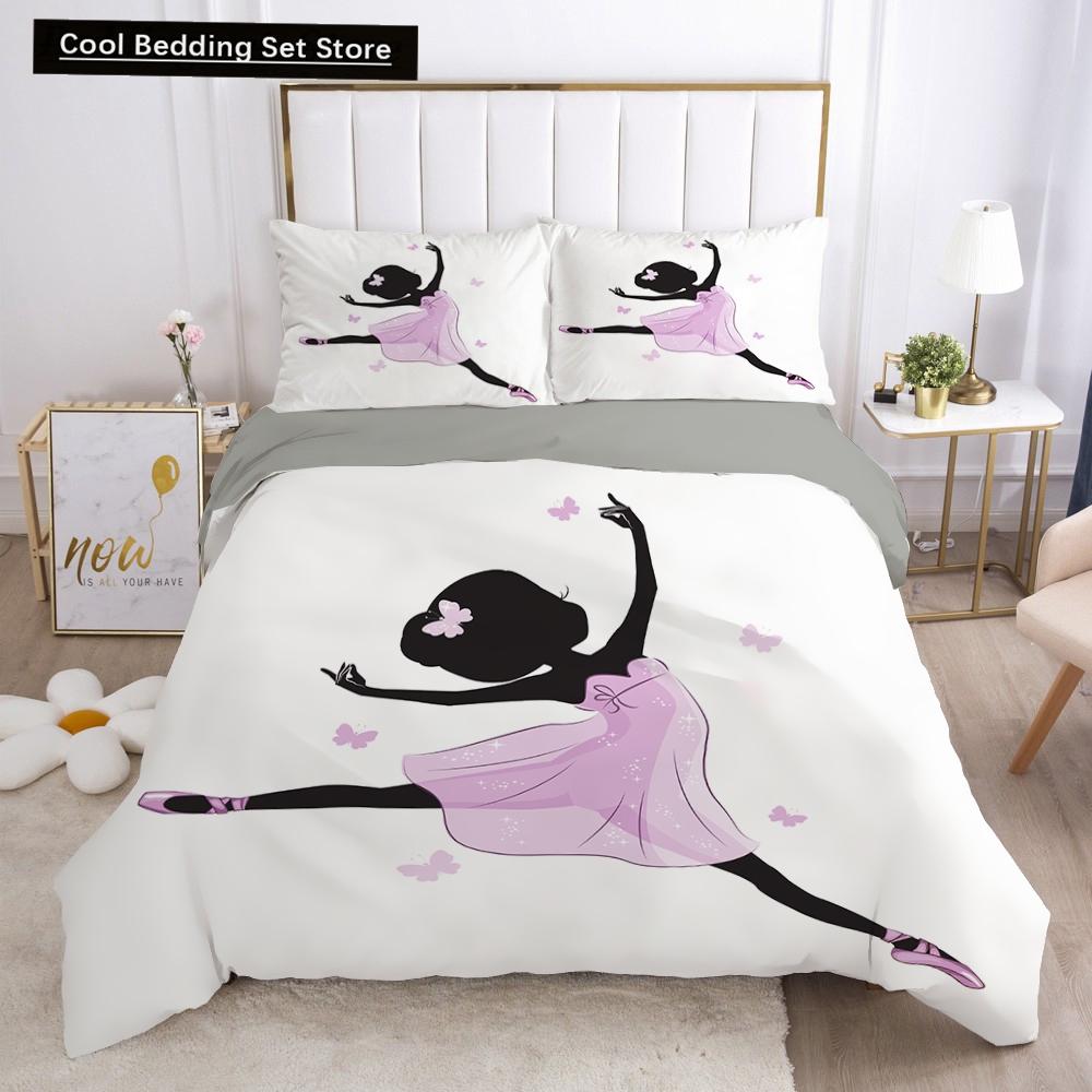 Dancing Girl Duvet Cover Ballet Girls Bedding Set Home Textile Bedclothes Soft Girly Comforter Cover Queen/King Size for Kids