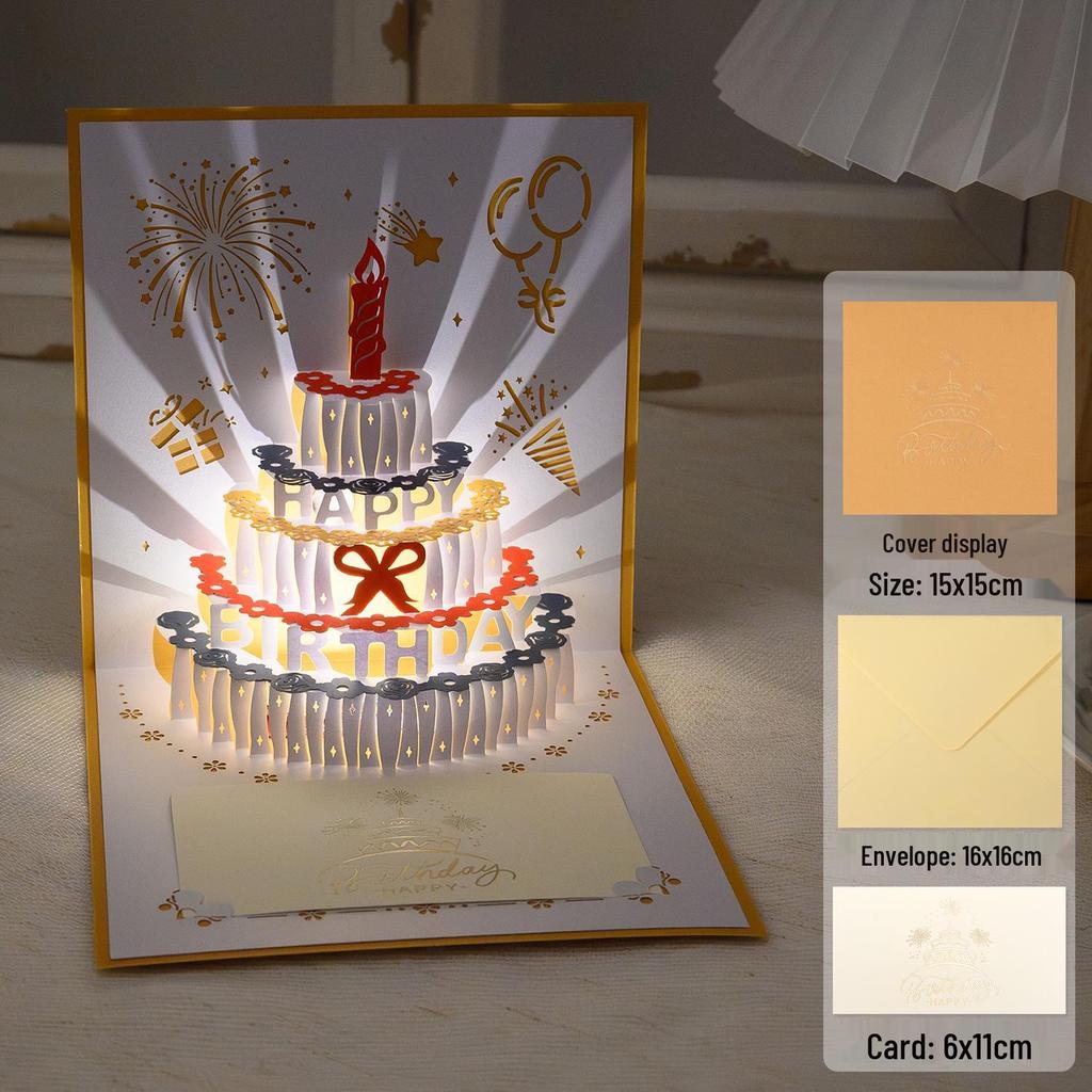3D Pop-Up Birthday Sound Card with Recording Light - Cake Design for Boyfriend/Girlfriend Gift