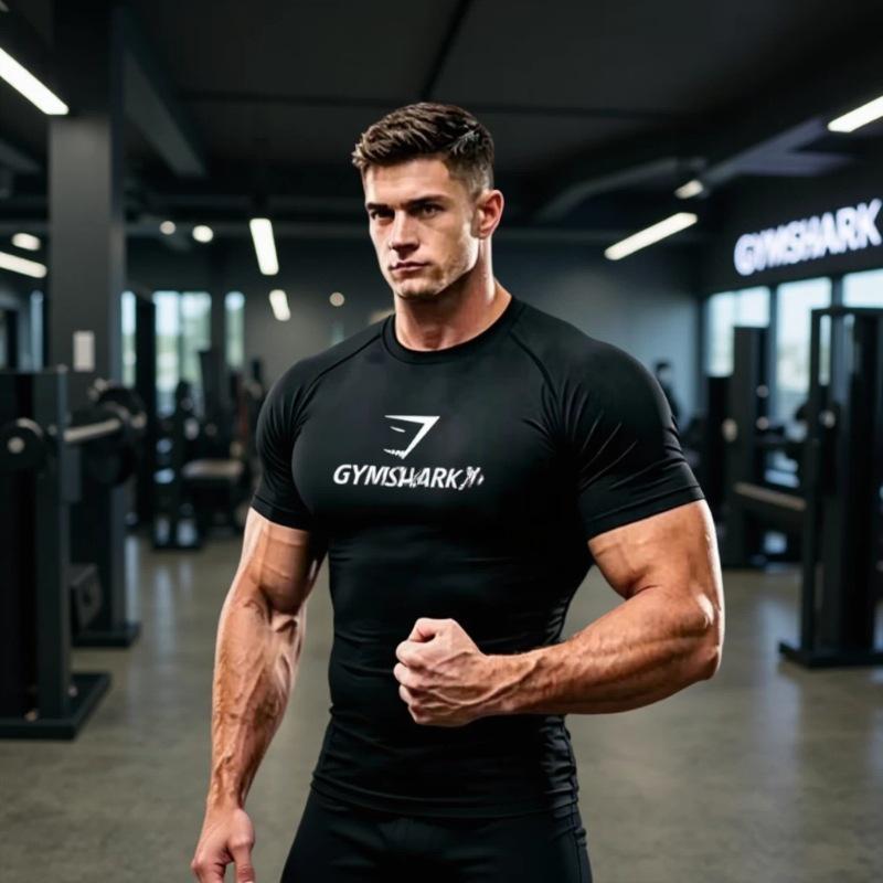 GYMSHARK Shark Short Sleeve Fitness T-shirt - Breathable, High Elasticity, Quick Dry.