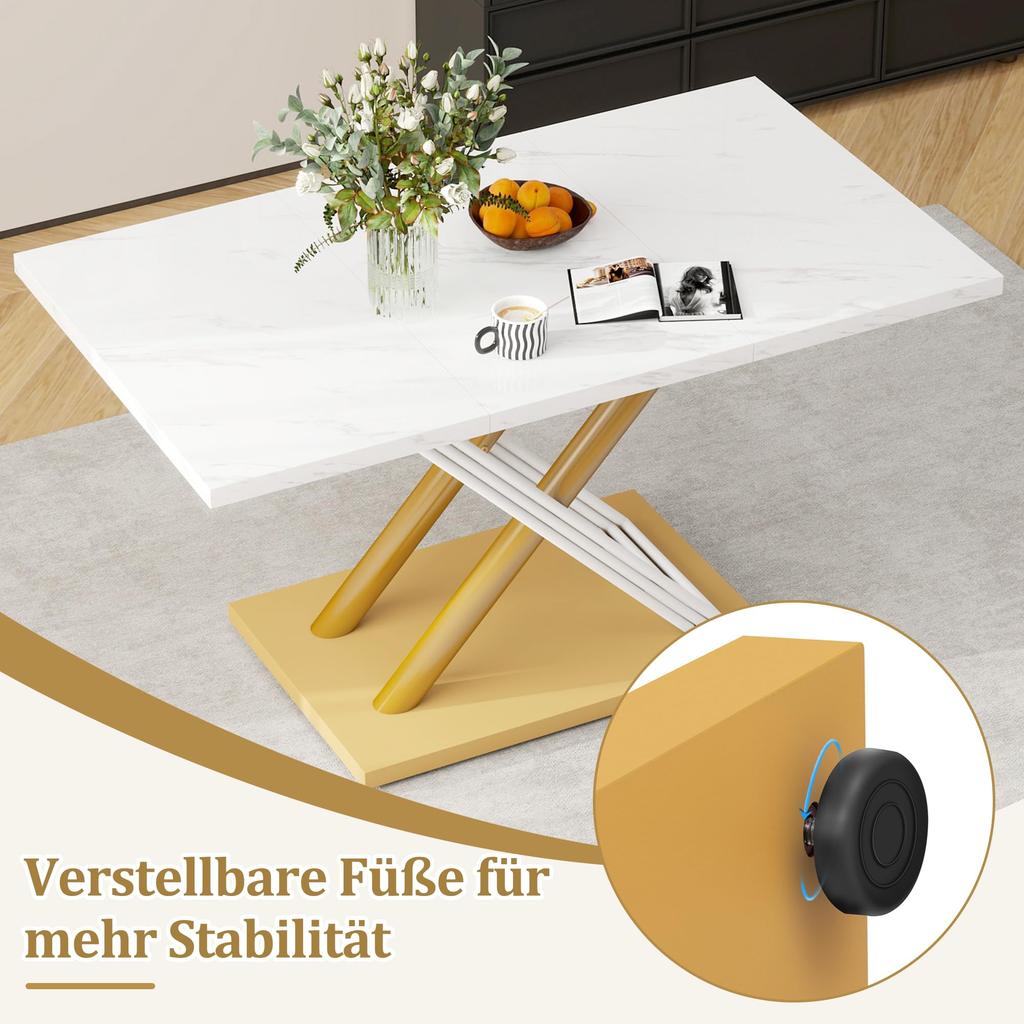 Dining Table for 4-6 People, 140x80cm, Modern Kitchen Table with Thickened Artificial Marble Tabletop and X-shaped Metal Legs