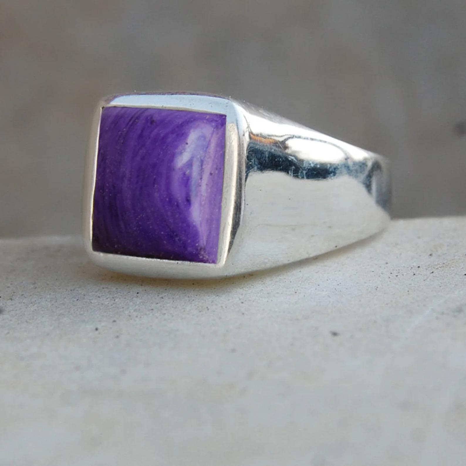 

Square Sugilite Gemstone 925 Sterling Silver Ring Birthstone Jewelry 11 срібний