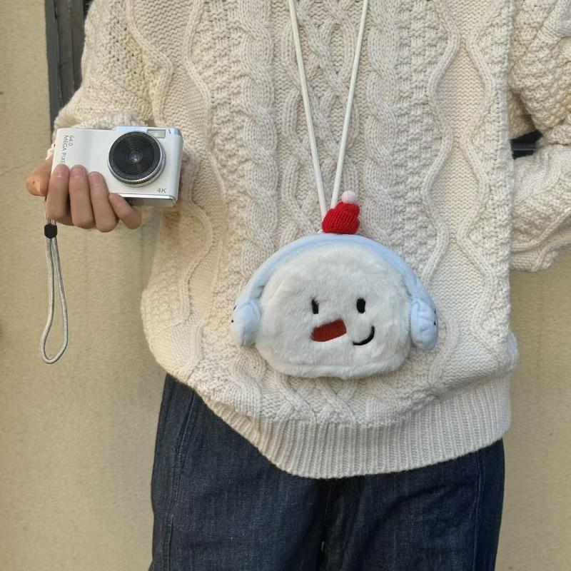 Cute Plush Snowman Coin Purse Cartoon Mini Wallet Zippered Small Money Bag Portable Key Card Storage Pouch for Kids Girls