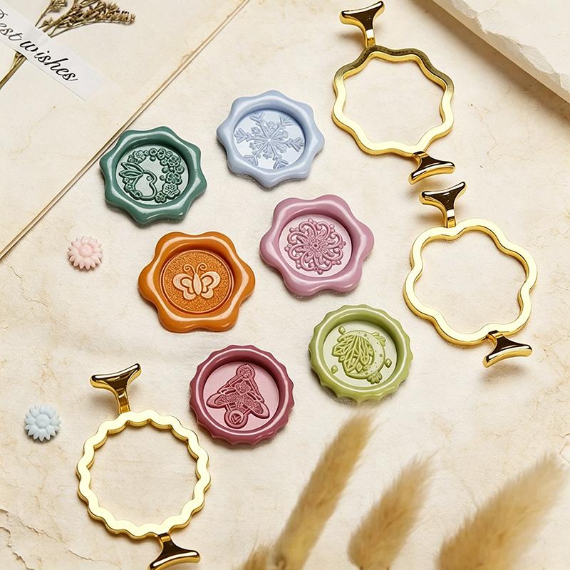 Wax Seal Metal Mold Holder Wax Seal Stamp Rings Metal Sealing  Round Flower Heart Wedding Shape for Card Making Supplies SB037