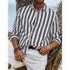 Herre Fritids Skjorte i Bomull og Lin med Striper og Lange Ermer