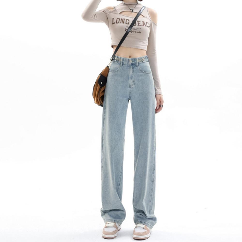 

Design Sense Wide Leg Jeans Women s Spring and Autumn New High Waist Loose Straight Skinny Floor Mopping Jeans 2XL светло-синий
