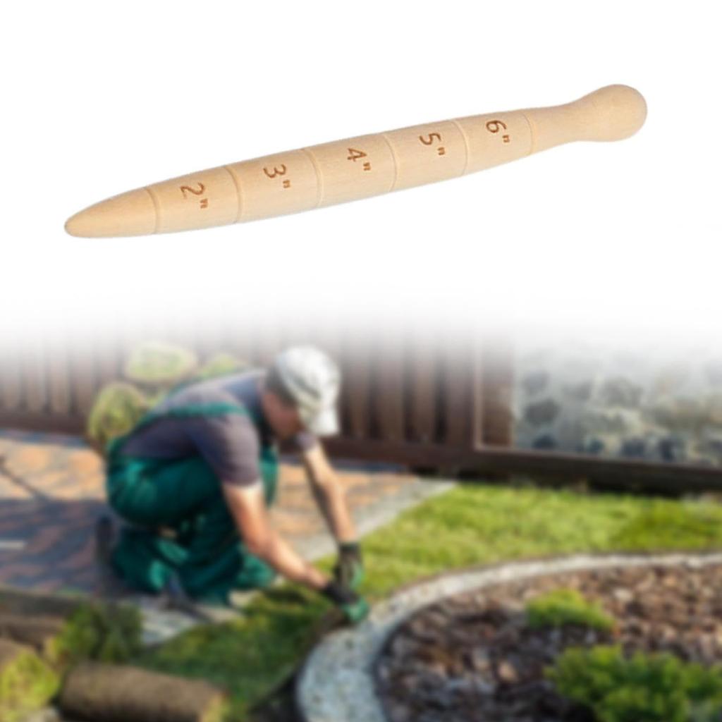 Wooden Garden Dibber With Depth Gauge – Bulb Planting Tool With Measurement For Gardening
