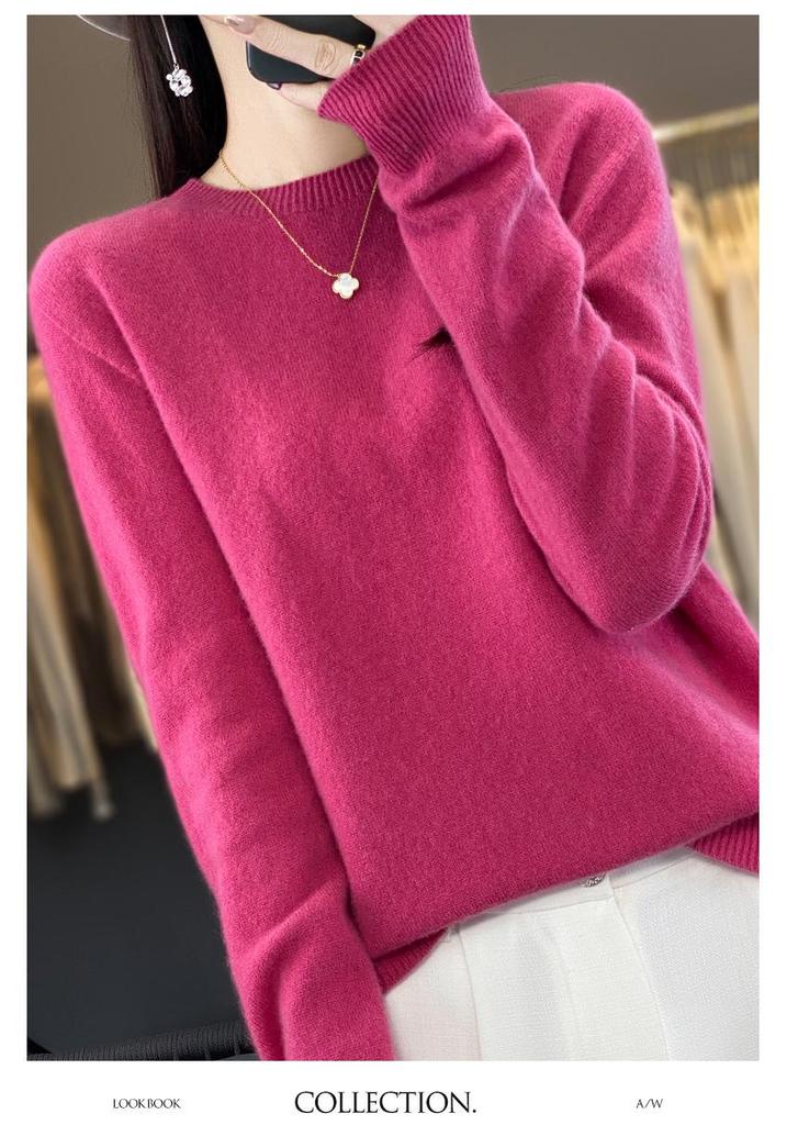Women's Seamless Wool Cashmere Pullover Sweater - Round Neck, Loose Fit, Popular Seller for Spring, Autumn, & Winter.