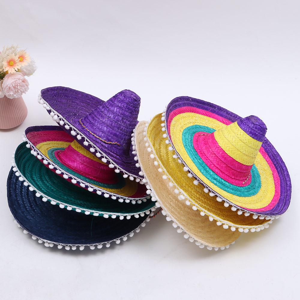 Halloween Mexican Party Hat Colorful Wide Brim Beach Hat Summer Straw Hats  Women