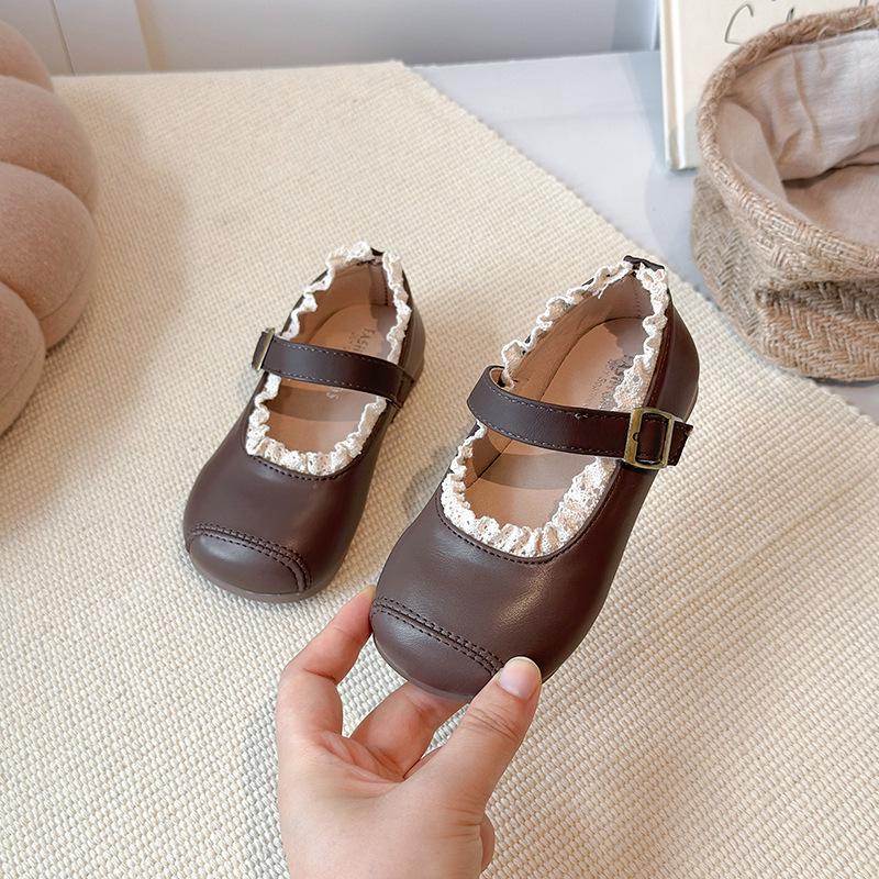 Sapatos Mary Jane de Couro com Renda para Crianças Primavera 2026 - Antiderrapantes, Sola Macia Sapatos de Princesa para Bebê