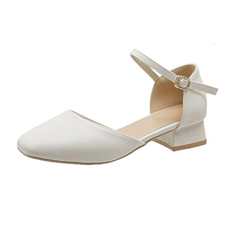 Fashion Women Low Heels Dress Shoes Ankle Strap Sandals Ol Office Zapatos Para Mujeres Black Mary Janes Ladies Footwear Plus Size 34-42
