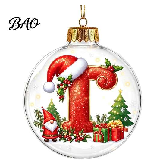Festive Party Decor Accessories 26?Letter Acrylic Christmas Ball Ornament, 3D Crystal Style Alphabet Tree Ornaments Set Hanging Pendant, Xmas