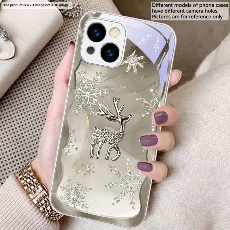 

Silver Snowflake Reindeer For iPhone 17 Air 16 E 15 14 13 Plus 12 mini 17 Pro Max 11Pro XR Xs X 7 8 11 Tempered Glass Phone Case iPhone 13 mini