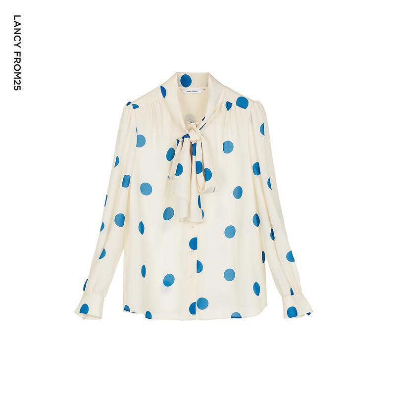 Langzi Polka Dot Scarf Collar Blouse