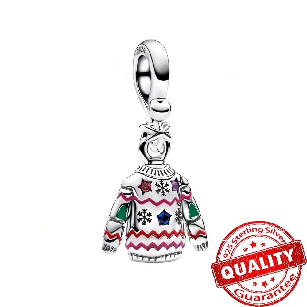 Christmas 925 Silver Charms Santa Claus Reindeer Earrings Beads fit Necklace Bracelets DIY Fine Jewelry Party Gift
