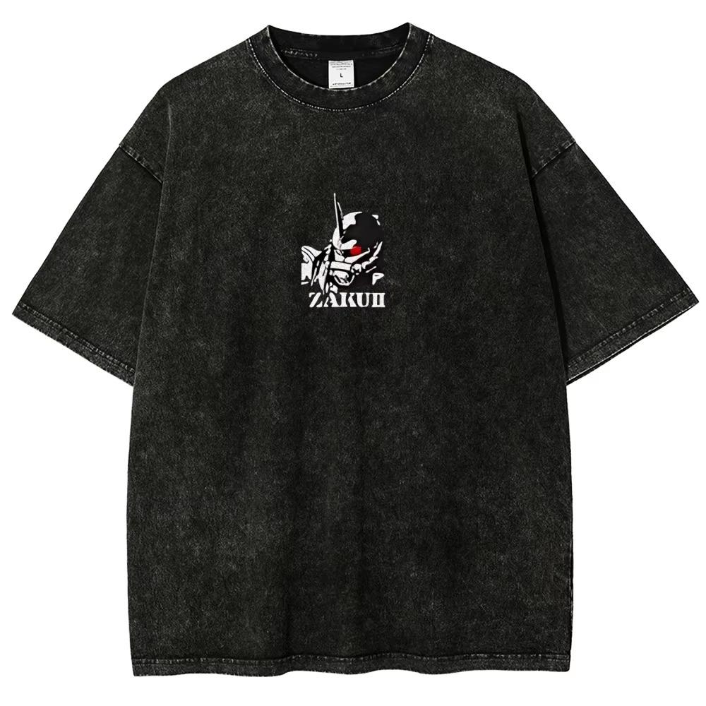 

Zaku II T Shirt Char Aznable Men Vintage Acid Wash Mecha MS-06S Streetwear Retro Mobile Suit Zeon Graphic Tee 2026 New Summer M