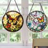 2D Flat Stained Glass Butterfly Window Decoration, 7.87inches Colored Glass Plate with Chain, Charming Spring Summer Sun Catcher Home Livingroom