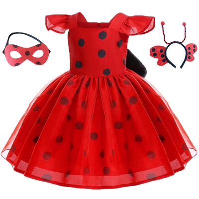 New Cosplay Ladybug Dot Dress Princess Dress Girl Flying Sleeve Dot Halloween Costume Role Playing Dress for Special Occasions