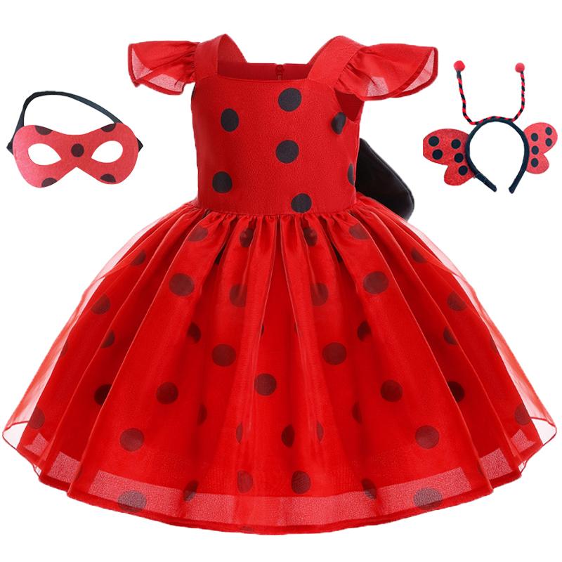 Neues Marienkäfer-Punkte-Kleid Cosplay Prinzessinnenkleid Mädchen Flugärmel Punkte Halloween-Kostüm Rollenspielkleid für besondere Anlässe cm