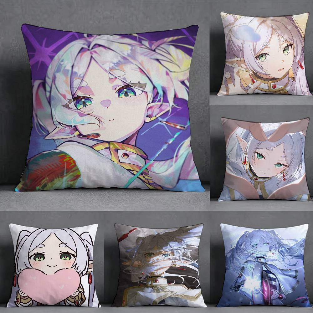 F-Frieren Beyond Journey's End Square Double-Sided printed Pillow Case Bedroom Bedside Pillow Sofa Cushion Cover