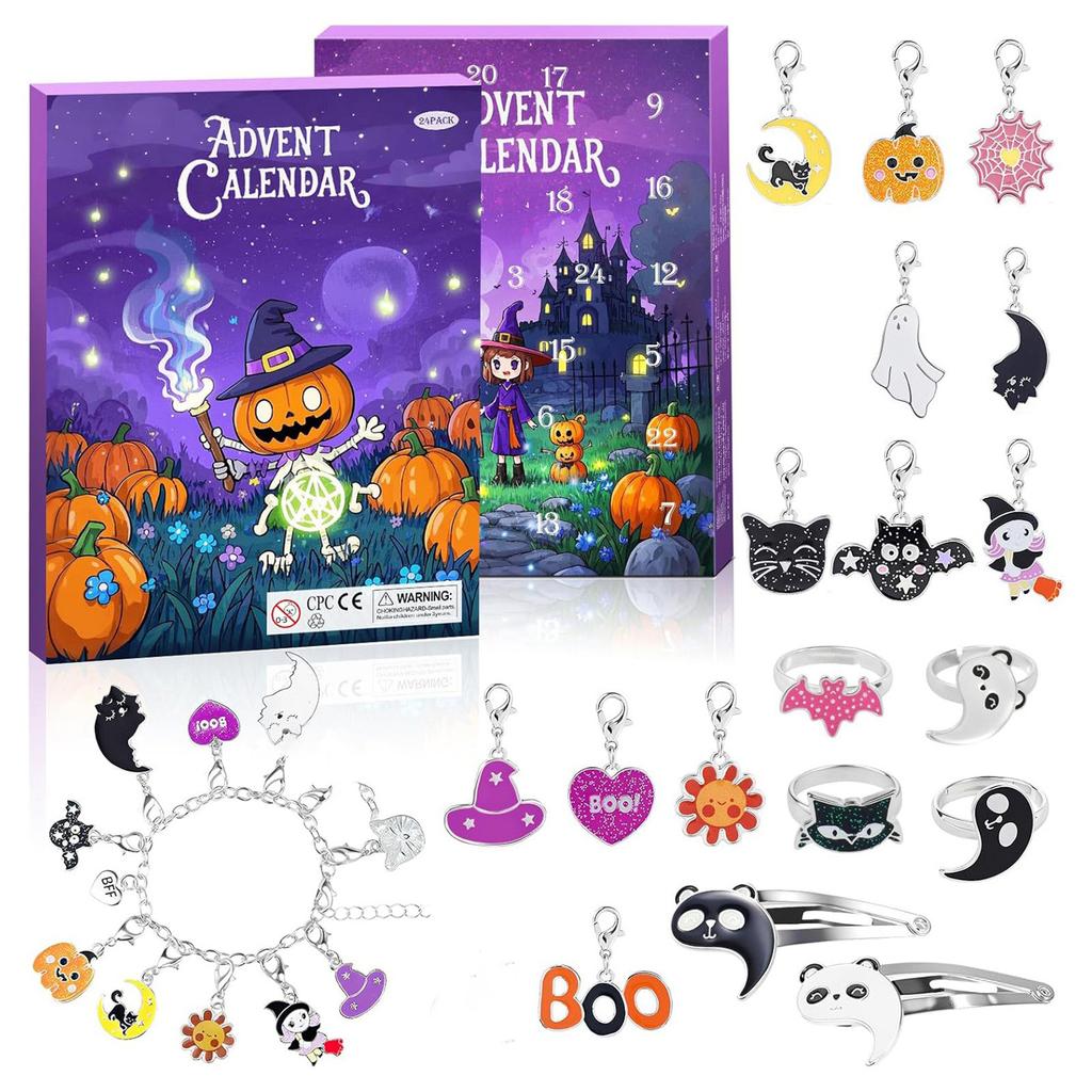 Halloween Advent Calendar 2025 For Girls And Boys With 24 Days Unique Gift Countdown Calendar Spooky Castle DIY Creative Charm Pendant Bracelet