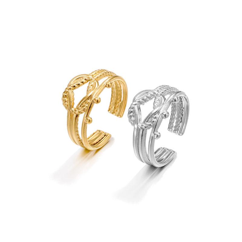 Stainless Steel Irregular Knotted Open Ring with Geometric Design in European and American Fashion Adjustable