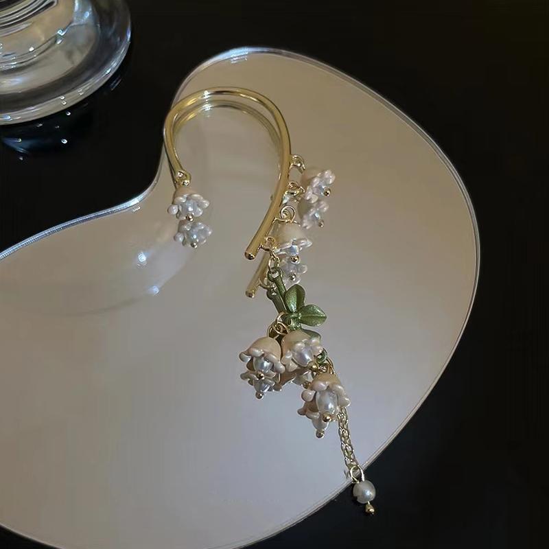 Lily Of The Valley Pearl Green Ear Hook For Women Statement Earring Boutique Jewelry Party Wedding Date Gift