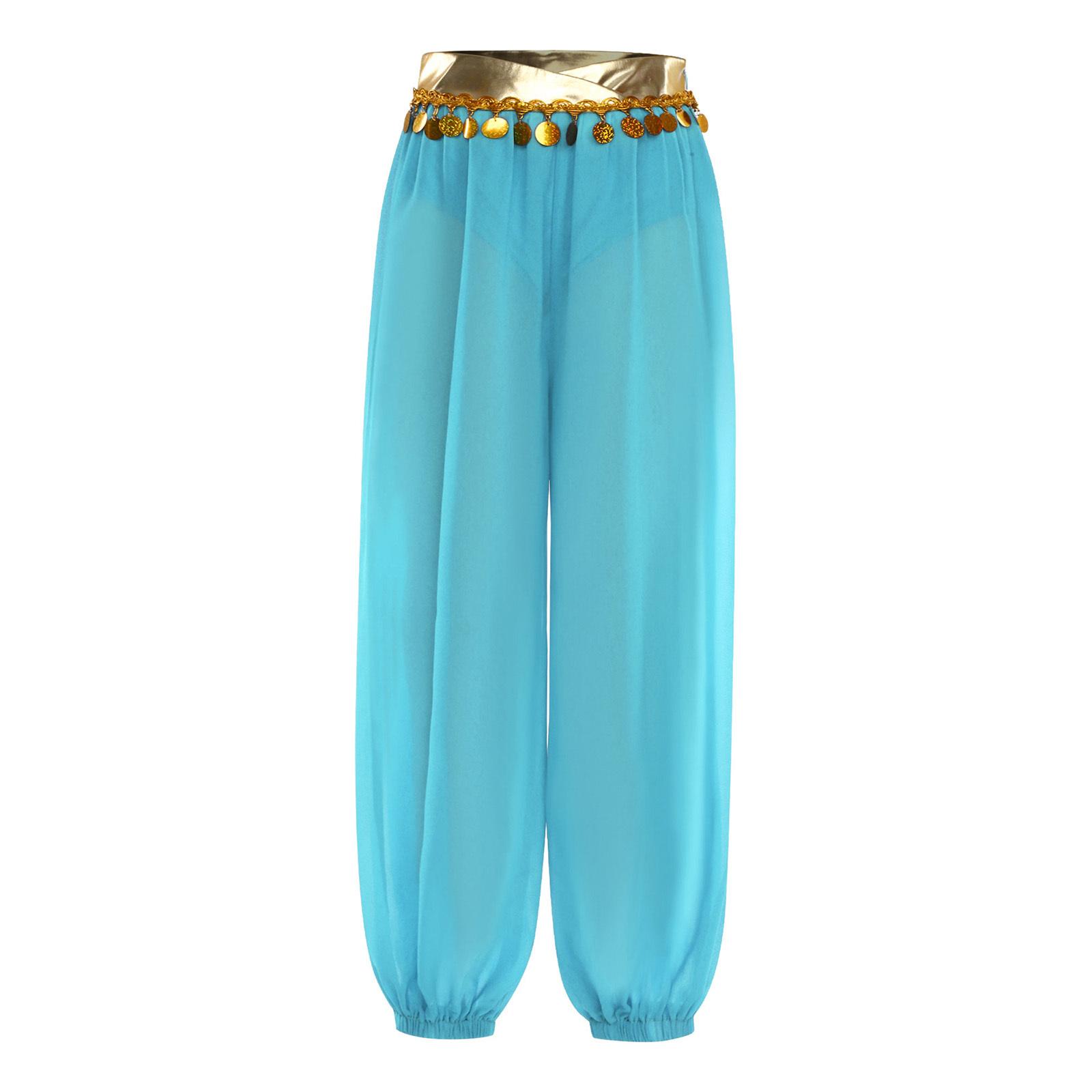 

Костюм для танцю живота для дівчинки, блискучі паєтки, бахрома, еластичний виріз для ніг, штани з боковою потайною блискавкою 15-16 Years бірюзовий