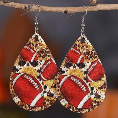 New Super Bowl Leopard Double-sided Water Drop PU Leather Earrings Female Retro Fashion Earrings