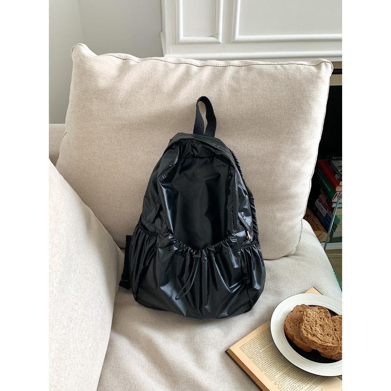 

Новый серебристый рюкзак с кулиской и складками, женский, ветрозащитный, легкий, повседневный рюкзак большой вместимости для девочек, женский чёрный