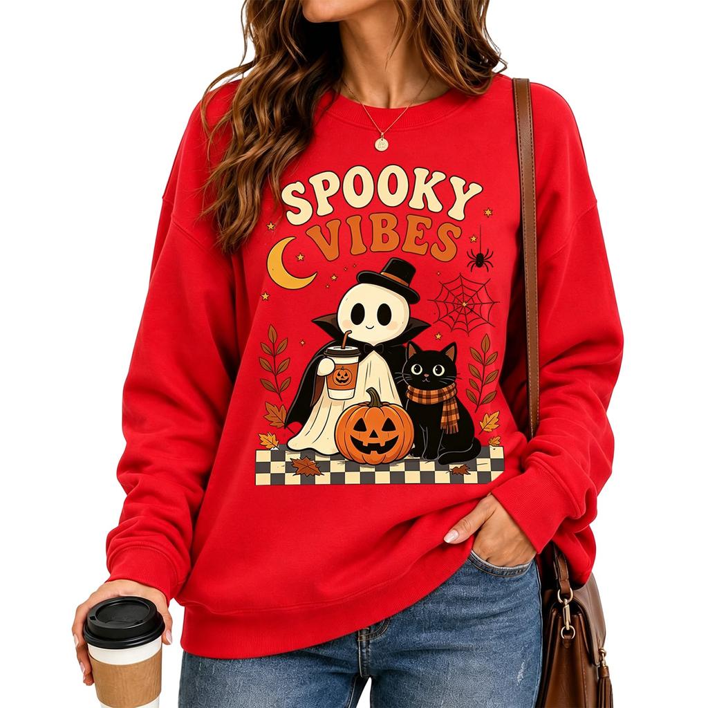 Women's fashionable casual long-sleeved Halloween printed round-neck top
