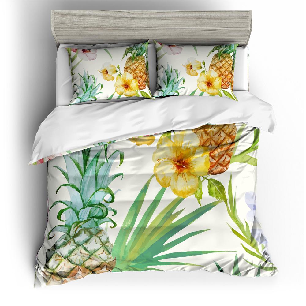 Pineapple Quilt Cover Pillowcase 2 or 3 Fruit Bedding Set Single Bed Double Bed Full Size Washable Zipper Bedding