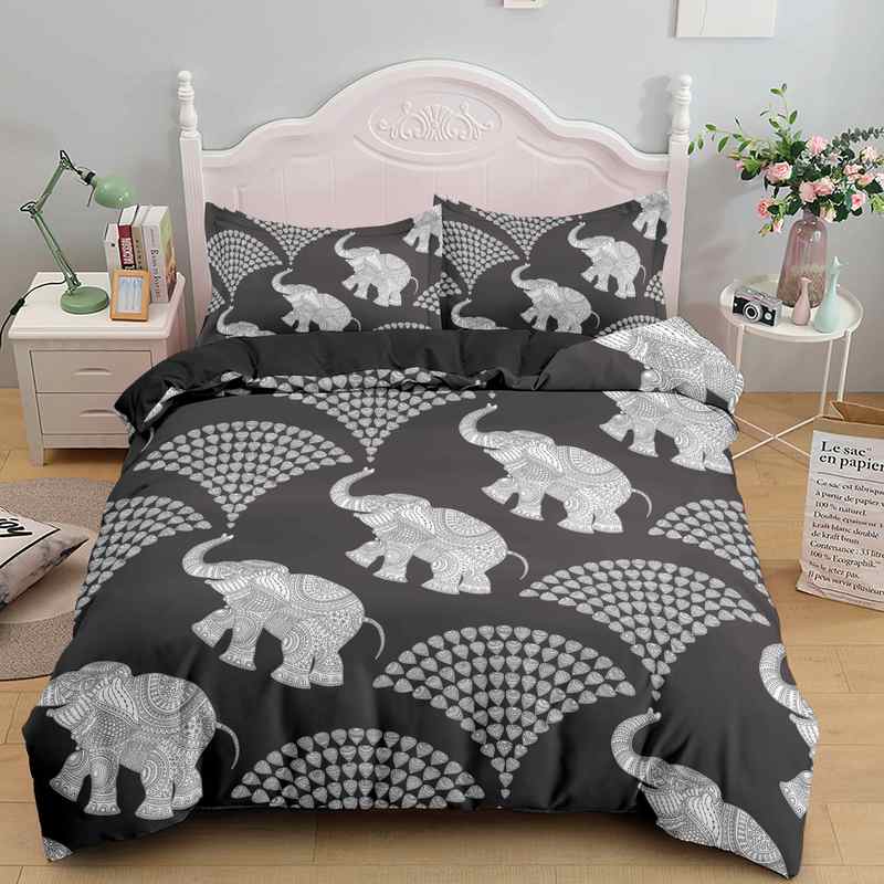 Bohemsk Elefant Sengetøy Sett Queen King Size Fargerikt 2/3 stk Dynetrekk Boho Psykedelisk Indisk Mandala Polyester Dyne Trekk