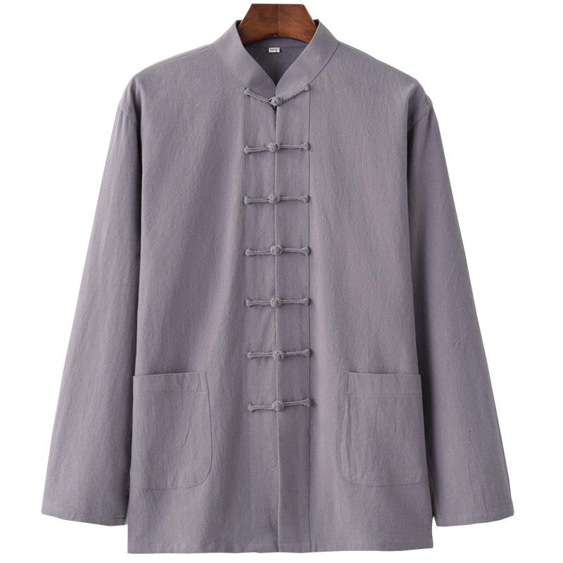 

Мужской китайский костюм Тан с длинными рукавами - Весна/Лето Ретро Чайный костюм Ханьфу 4XL серый