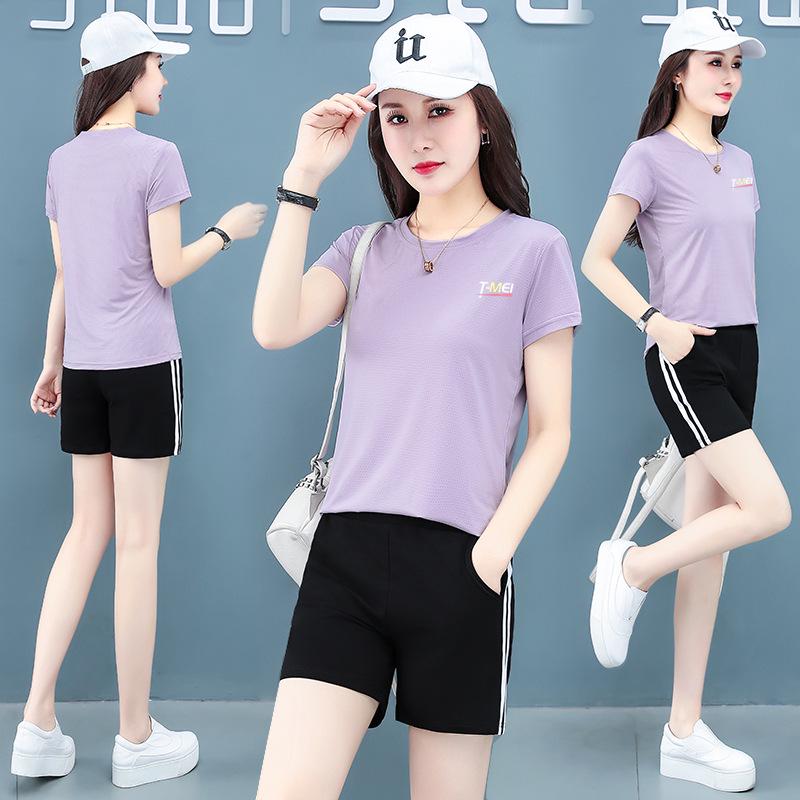 Women's Quick-Dry Summer Sports Set: Korean-Style Short-Sleeve Ice Silk Running Suit
