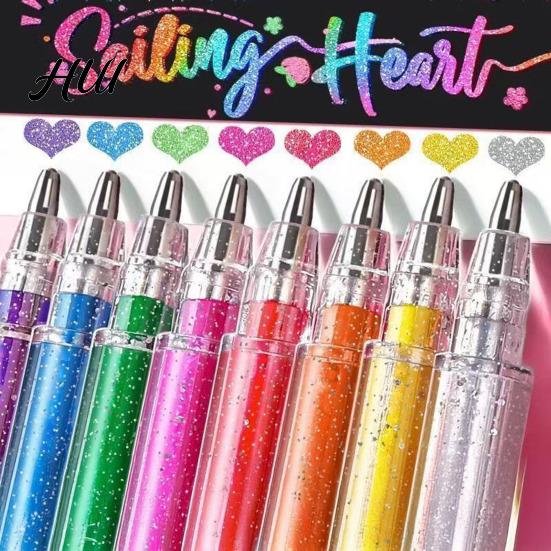 Art Gel Pen Set Highlighter Transparent Body Multicolored Painting with Glitter Sparkling Effect Smooth Metal Tip Ink for Note Marking Coloring