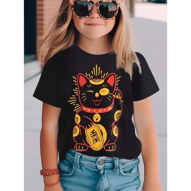 

Summer Round Neck 3D Animal Pattern Printed Top Fashionable Casual Short Sleeved Children s Girl T-shirts 170