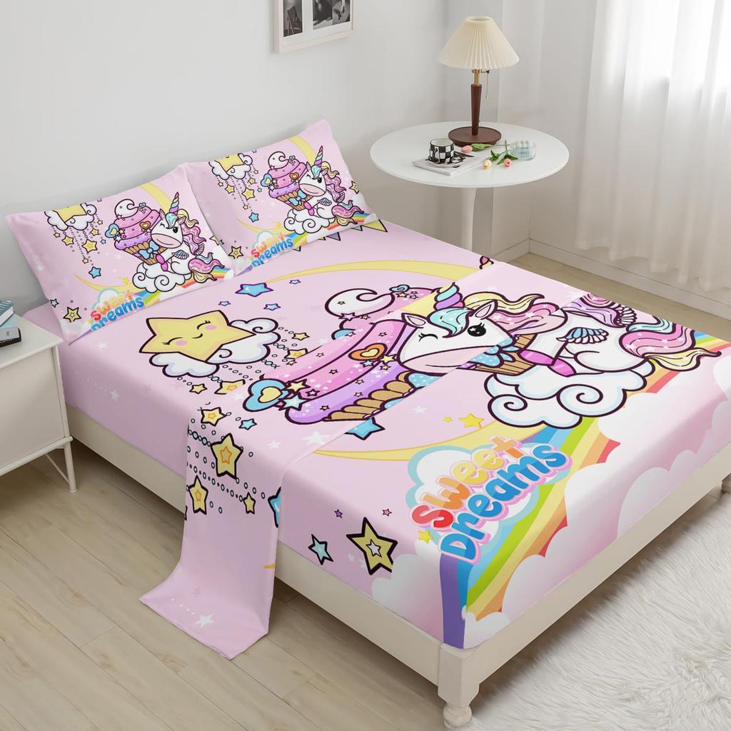 Cartoon apple star pattern bed hat four-piece bedding set bedroom dormitory bedding decoration