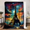 The Eiffel Tower with vivid swirling skies in a Van Gogh-inspired style. for all seasons blanket lunch break throw gift