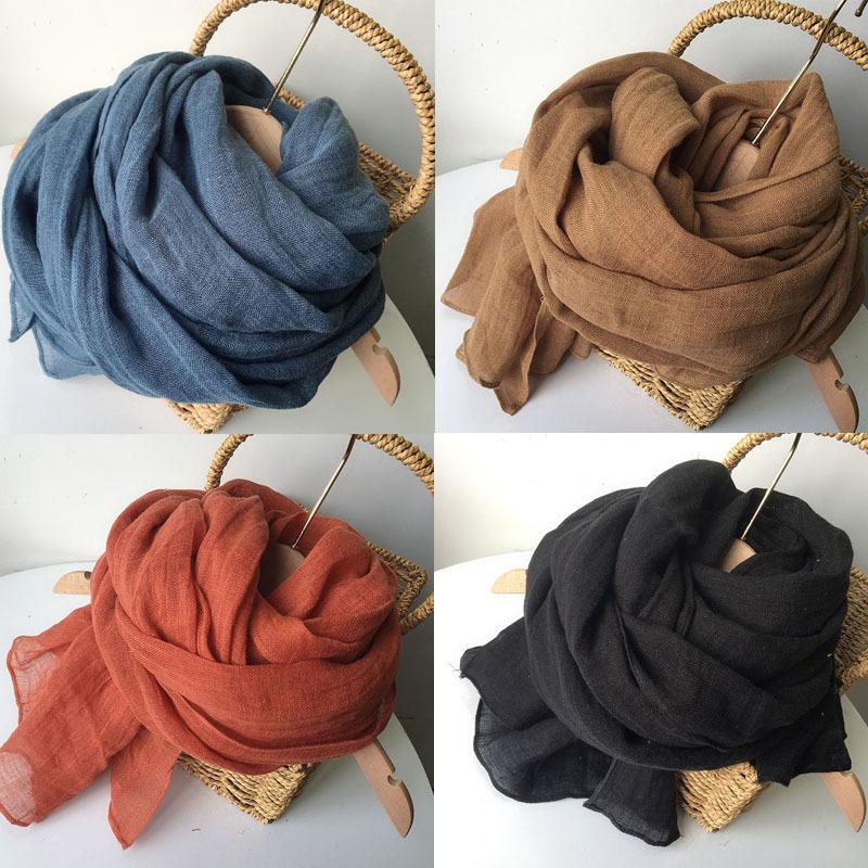 Extended 2.4 Meters Linen Scarf Solid Color Literary And Versatile Women'S Shawl Thin Cotton And Linen Silk Scarf