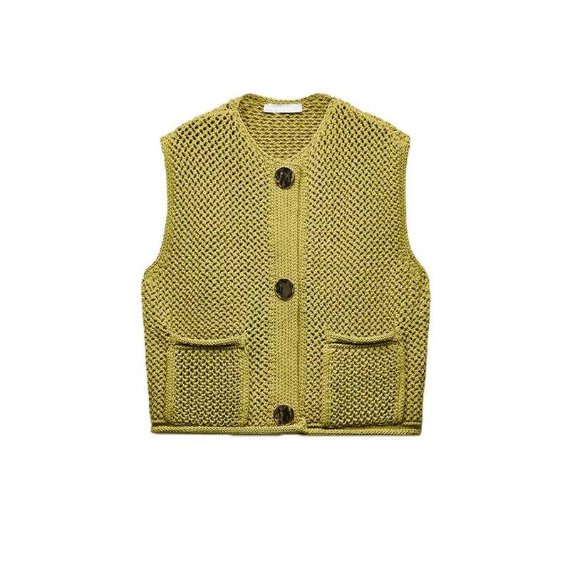 Spring New Women's Vest Loose and Idle Thick Needle Sleeveless V-neck Short Knitted Cardigan Top 5802112