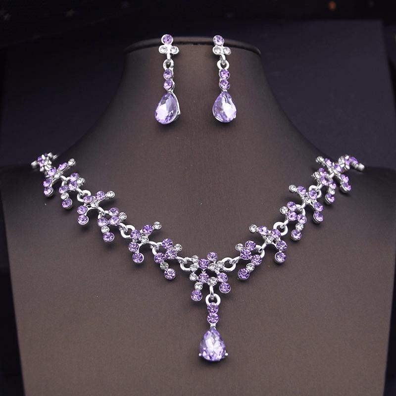 Princess Crown Bridal Jewelry Sets for Girls Blue Tiaras Choker Necklace Sets Bride Wedding Dress Prom Jewelry Accessories
